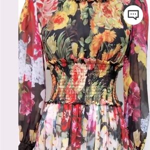 Long Sleeve Maxi Dress Women's elastic Waist Floral Print Elegant Party Holiday